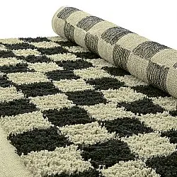 Hoogpolig vloerkleed - Elsey Natural Cotton Shaggy (zwart/beige)