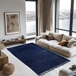 Hoogpolig vloerkleed - Farley Natural Cotton Shaggy (blauw)