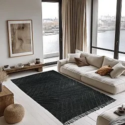 Hoogpolig vloerkleed - Farley Natural Cotton Shaggy (zwart)