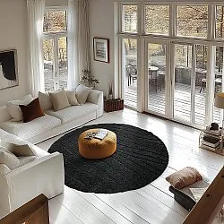 Ronde vloerkleden - Farley Natural Cotton Shaggy (zwart)