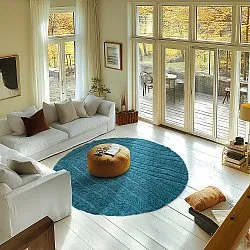 Ronde vloerkleden - Farley Natural Cotton Shaggy (turkoois)