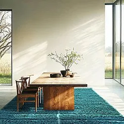 Hoogpolig vloerkleed - Ikara Natural Cotton Shaggy (turkoois)