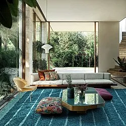 Hoogpolig vloerkleed - Ikara Natural Cotton Shaggy (turkoois)