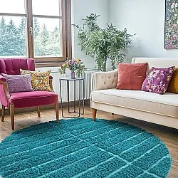 Rond vloerkleed - Ikara Natural Cotton Shaggy (turkoois)