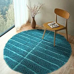 Rond vloerkleed - Ikara Natural Cotton Shaggy (turkoois)