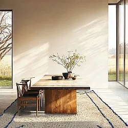 Hoogpolig vloerkleed - Kairi Natural Cotton Shaggy (beige/blauw)