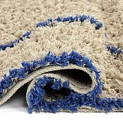 Hoogpolig vloerkleed - Kairi Natural Cotton Shaggy (beige/blauw)
