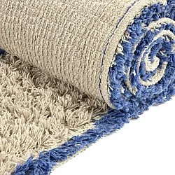 Hoogpolig vloerkleed - Kairi Natural Cotton Shaggy (beige/blauw)