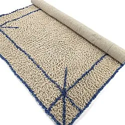Hoogpolig vloerkleed - Kairi Natural Cotton Shaggy (beige/blauw)
