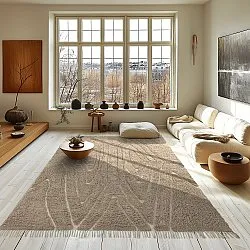 Hoogpolig vloerkleed - Kindon Natural Cotton Shaggy (beige/wit)