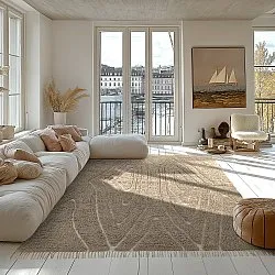 Hoogpolig vloerkleed - Kindon Natural Cotton Shaggy (beige/wit)