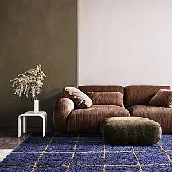 Hoogpolig vloerkleed - Lana Natural Cotton Shaggy (blauw/geel)