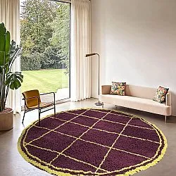 Rond vloerkleed - Lana Natural Cotton Shaggy (bordeaux/geel)