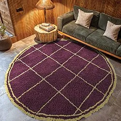 Rond vloerkleed - Lana Natural Cotton Shaggy (bordeaux/geel)