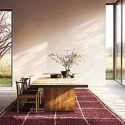 Hoogpolig vloerkleed - Lana Natural Cotton Shaggy (taupe/rood)