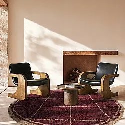 Rond vloerkleed - Lana Natural Cotton Shaggy (taupe/rood)