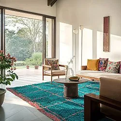 Hoogpolig vloerkleed - Lana Natural Cotton Shaggy (turkoois/roze)