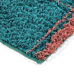 Hoogpolig vloerkleed - Lana Natural Cotton Shaggy (turkoois/roze)
