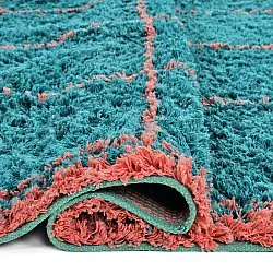Hoogpolig vloerkleed - Lana Natural Cotton Shaggy (turkoois/roze)