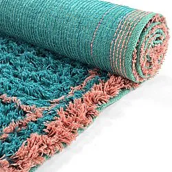Hoogpolig vloerkleed - Lana Natural Cotton Shaggy (turkoois/roze)