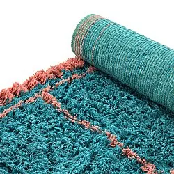 Hoogpolig vloerkleed - Lana Natural Cotton Shaggy (turkoois/roze)