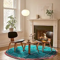 Rond vloerkleed - Lana Natural Cotton Shaggy (turkoois/roze)