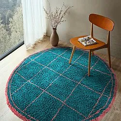 Rond vloerkleed - Lana Natural Cotton Shaggy (turkoois/roze)