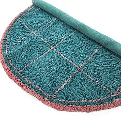 Rond vloerkleed - Lana Natural Cotton Shaggy (turkoois/roze)