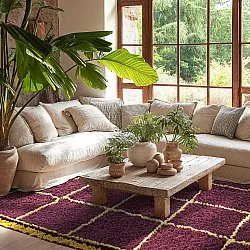 Hoogpolig vloerkleed - Lana Natural Cotton Shaggy (bordeaux/geel)