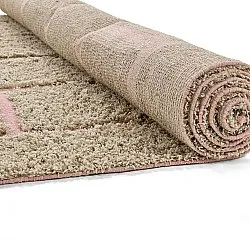 Hoogpolig vloerkleed - Lindley Natural Cotton Shaggy (beige/roze)