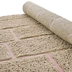 Hoogpolig vloerkleed - Lindley Natural Cotton Shaggy (beige/roze)