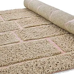 Hoogpolig vloerkleed - Lindley Natural Cotton Shaggy (beige/roze)