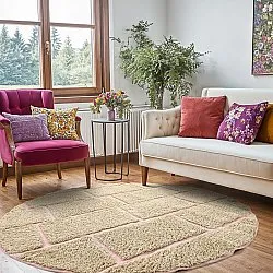 Ronde vloerkleden - Lindley Natural Cotton Shaggy (beige/roze)