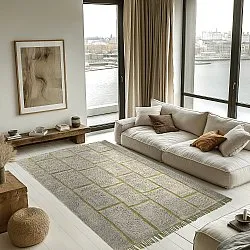 Hoogpolig vloerkleed - Lindley Natural Cotton Shaggy (grijs/groen)