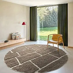 Ronde vloerkleden - Lindley Natural Cotton Shaggy (taupe/grijs)