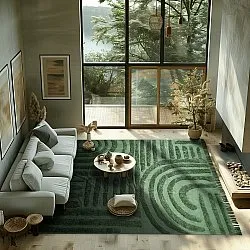 Hoogpolig vloerkleed - Mavis Natural Cotton Shaggy (groen)