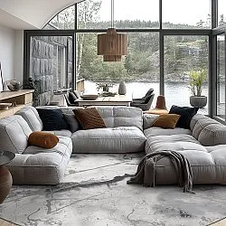 Rond vloerkleed - Mermer (grijs/wit)