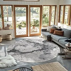 Rond vloerkleed - Mermer (grijs/wit)