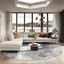 Rond vloerkleed - Mermer (grijs/wit)