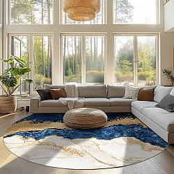 Rond vloerkleed - Padova (blauw/wit/goud)