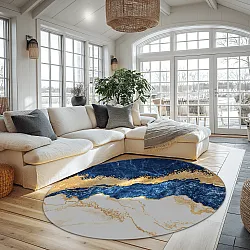 Rond vloerkleed - Padova (blauw/wit/goud)