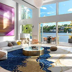 Rond vloerkleed - Padova (blauw/wit/goud)