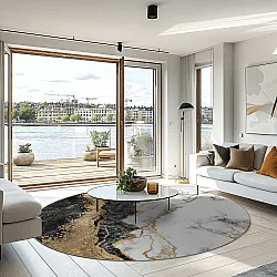 Rond vloerkleed - Padova (zwart/wit/goud)