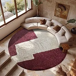 Ronde vloerkleden - Ricco Natural Cotton Shaggy (offwhite/bordeaux)