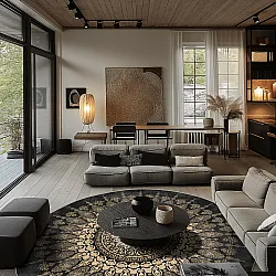 Rond vloerkleed - Sandrigo (zwart/goud)