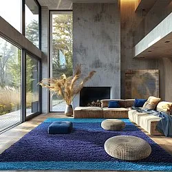 Hoogpolig vloerkleed - Taro Natural Cotton Shaggy (blauw)
