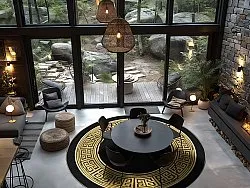 Rond vloerkleed - Tilos (zwart/goud)