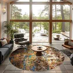 Rond vloerkleed - Trepito (bruin/blauw/multi)