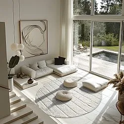 Ronde vloerkleden - Willow Natural Cotton Shaggy (offwhite)