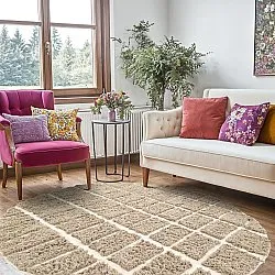 Rond vloerkleed - Zola Natural Cotton Shaggy (beige)